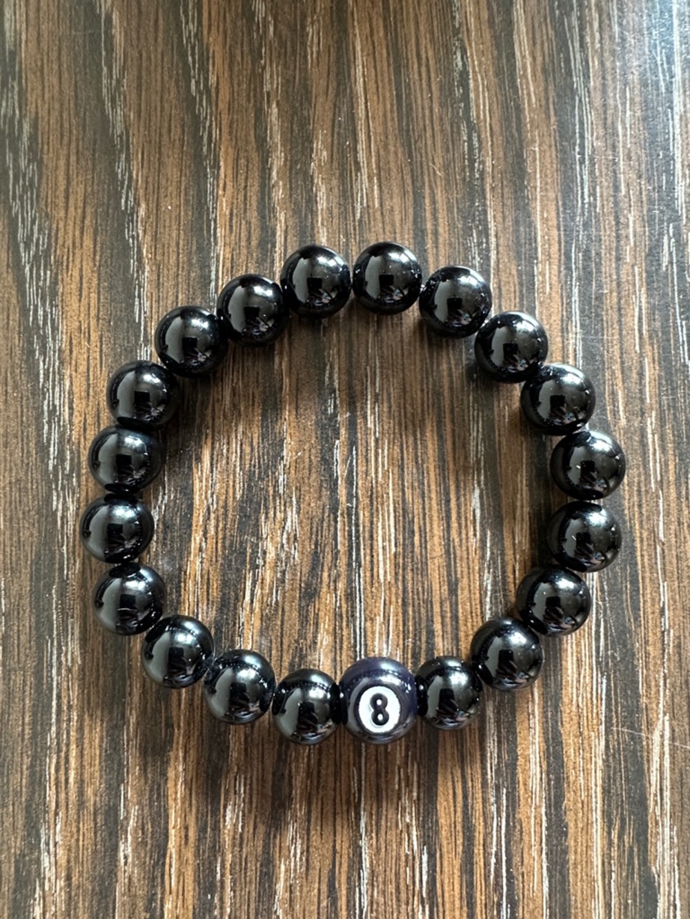 Black Beaded Bracelet with 8 Ball Accent - unisex Accessory